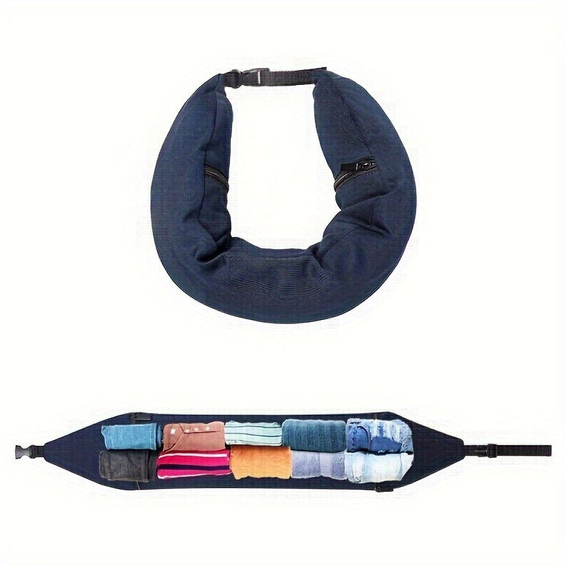 Portable 3-in-1 Neck Pillow with Clothes Storage Soft Knitted Polyester