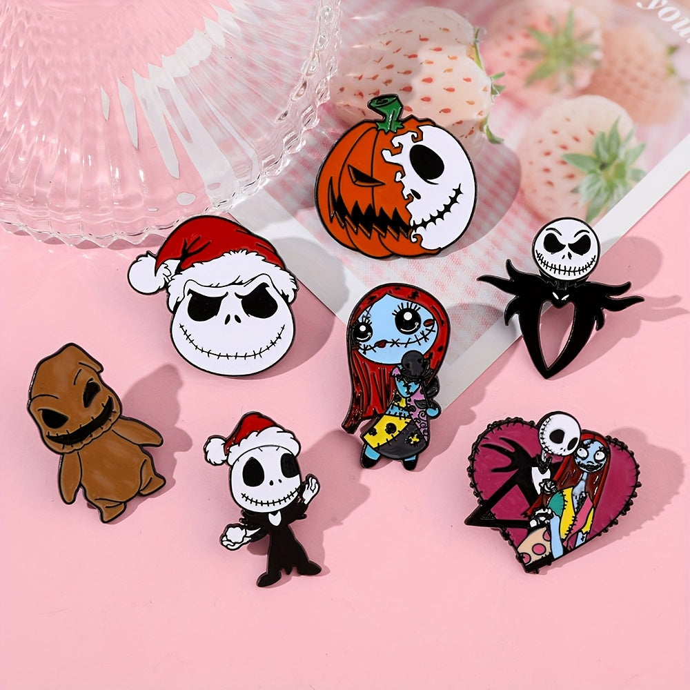 8 ta vintage multfilm emal brosh pinlar to'plami Jack Skellington Do'stlar Anime Alloy Metal Badges uchun sumkalar, kiyimlar