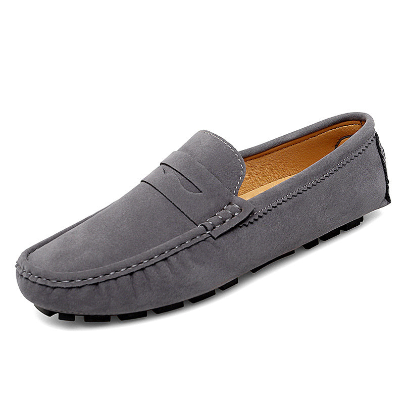 Women's Grey Microfiber Penny Loafers Non-slip Casual Flat Shoes