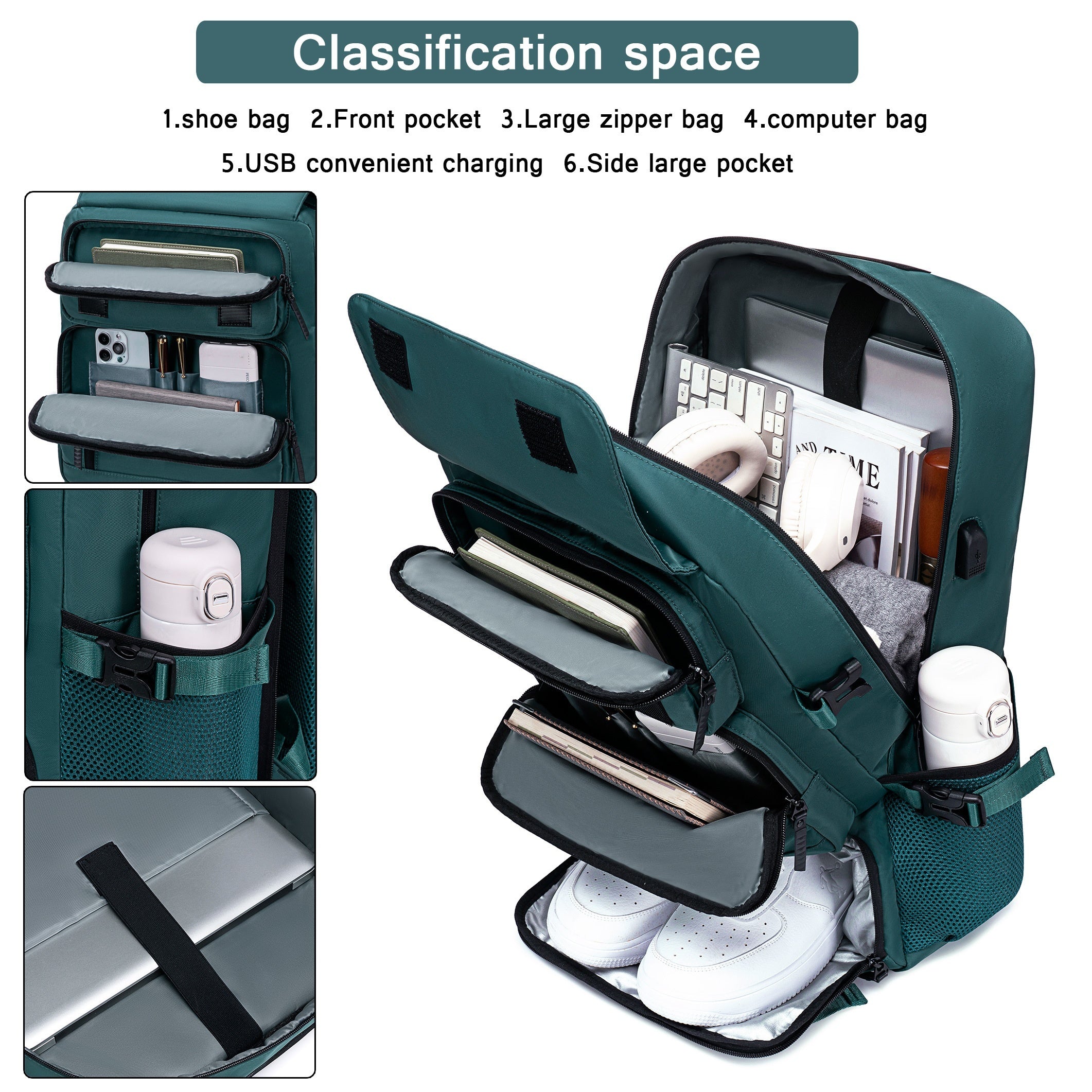 Erkaklar uchun ko'p funksiyali sayohat ruksak, aviakompaniyalar tomonidan tasdiqlangan, noutbuklar, maktab, qo'l yuklari, ochiq sportlar uchun mo'ljallangan va poyabzal bo'limini o'z ichiga oladi.