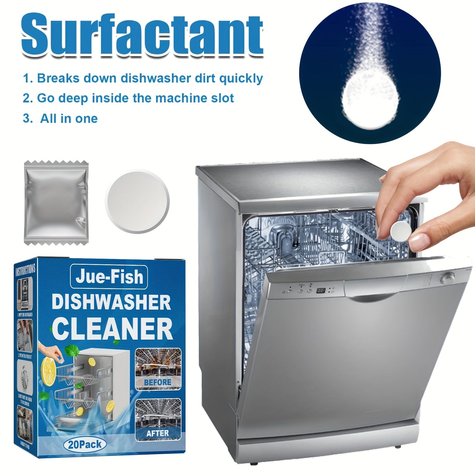 20 Pieces Dishwasher Cleaning Tablets for RV Kitchen Stain and Scale Removal