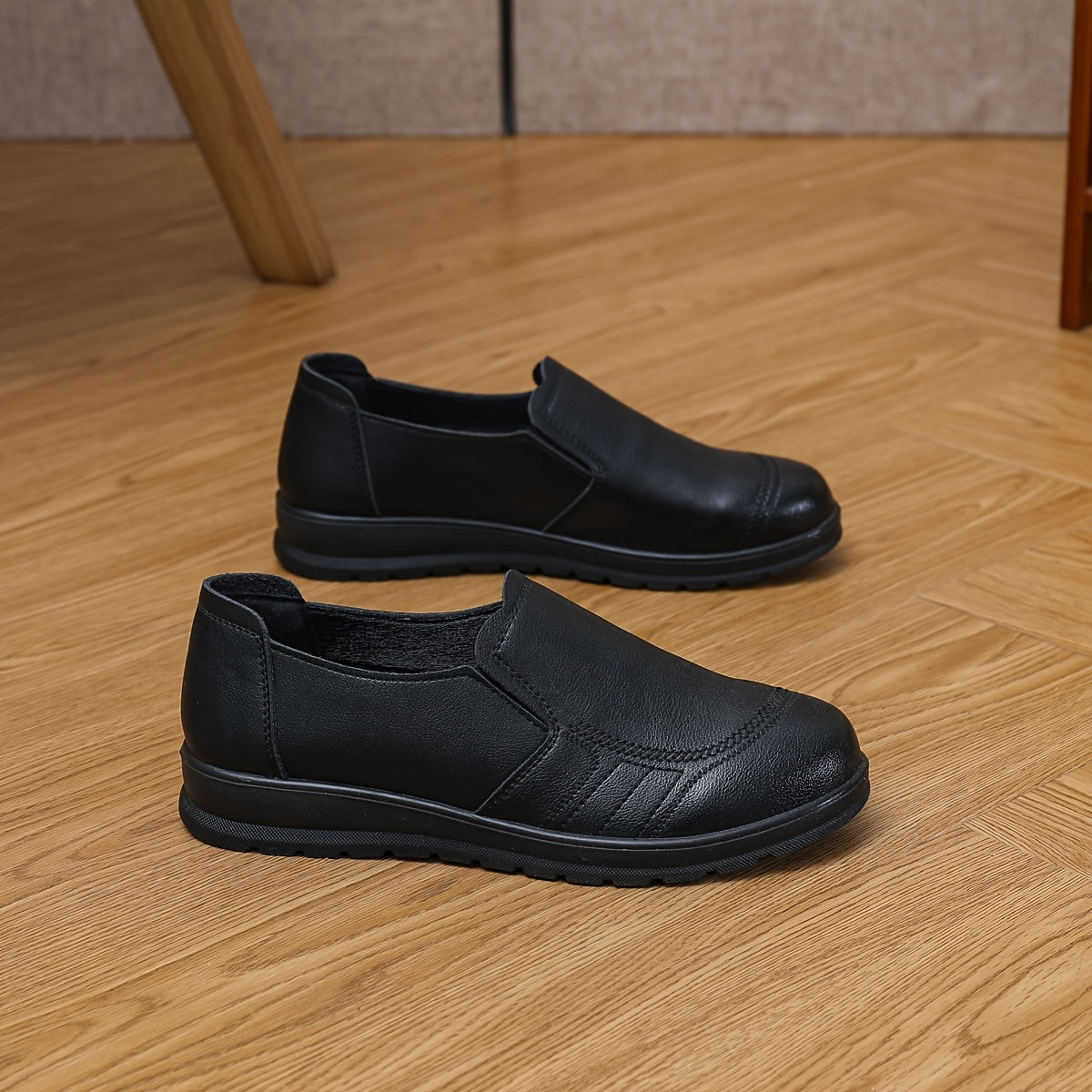 Women’s Vegan PU Penny Loafers Slip-On Round Toe Office Party Shoes Maroon Black Sole