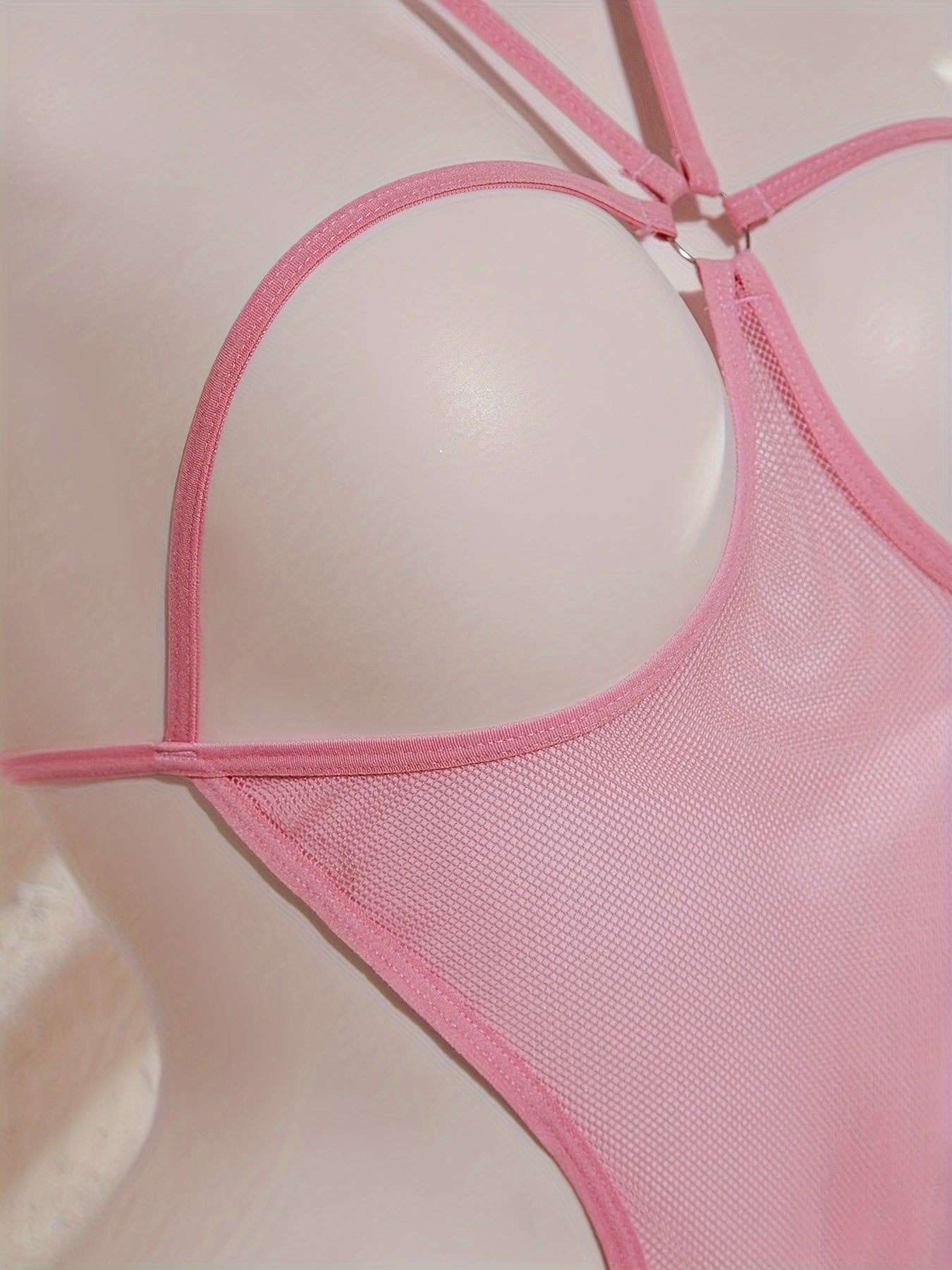 Seductive Lace Mesh Bodysuit with Open Crotch and Lace-Up Design for Lingerie