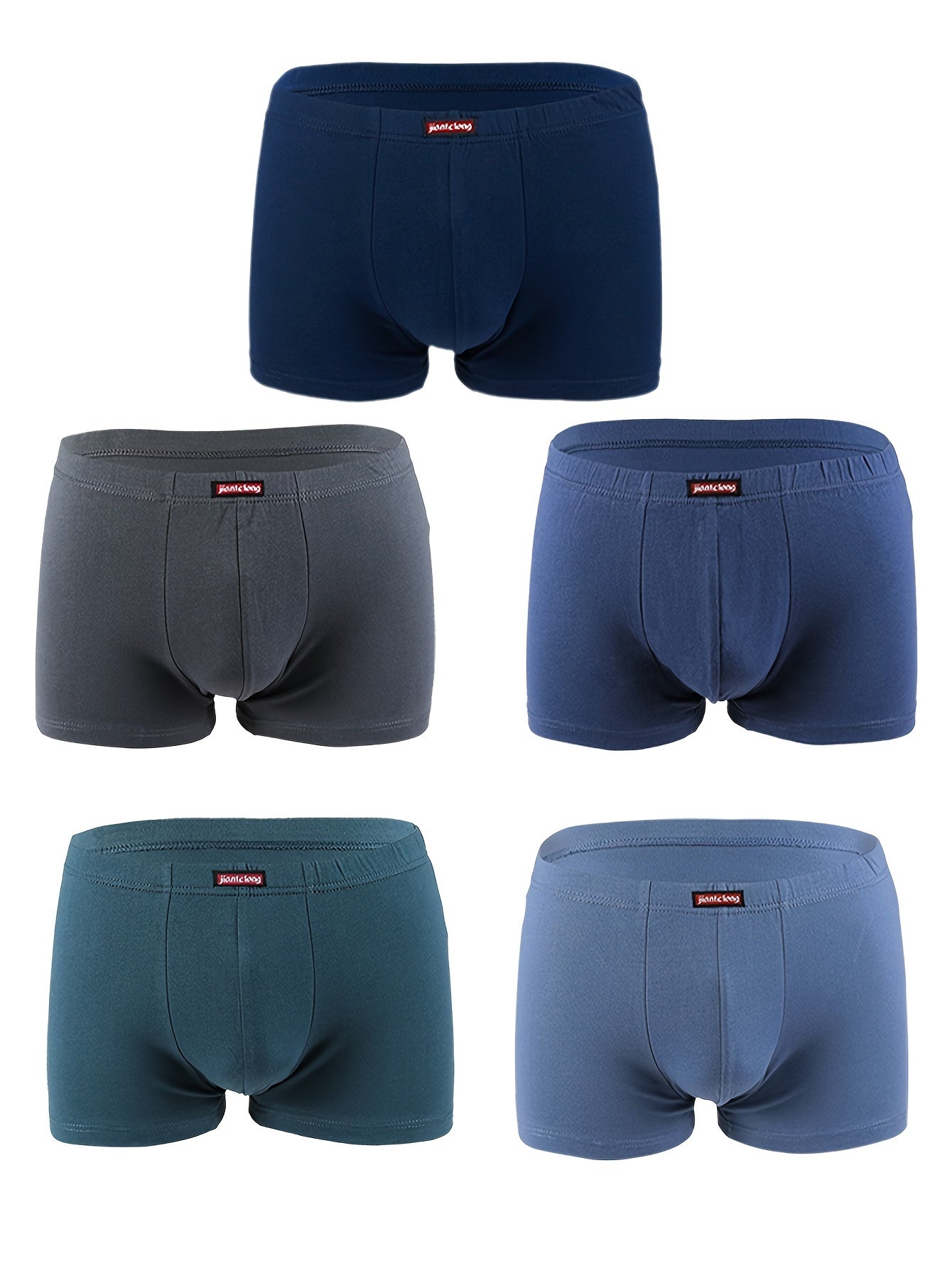 Men's Cotton Boxer Briefs Pack of 5 Breathable Sweat-Absorbent Solid Color