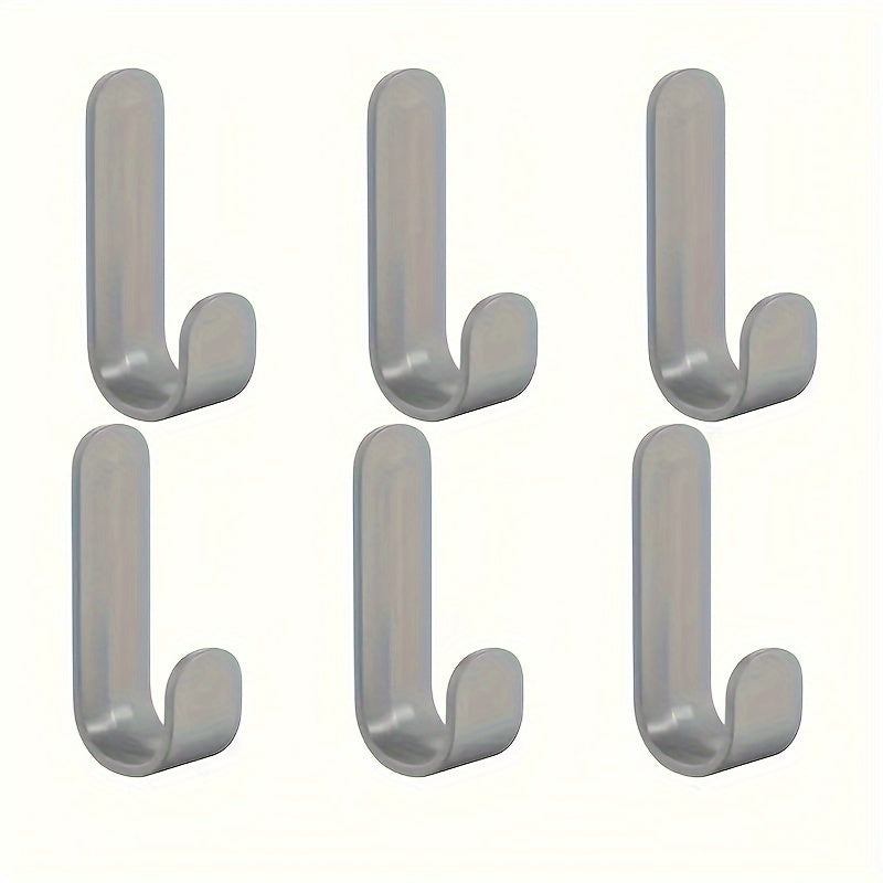 6 Pack Adhesive J-Shaped Hooks for Kitchen Storage Rust-Resistant Plastic No-Drill