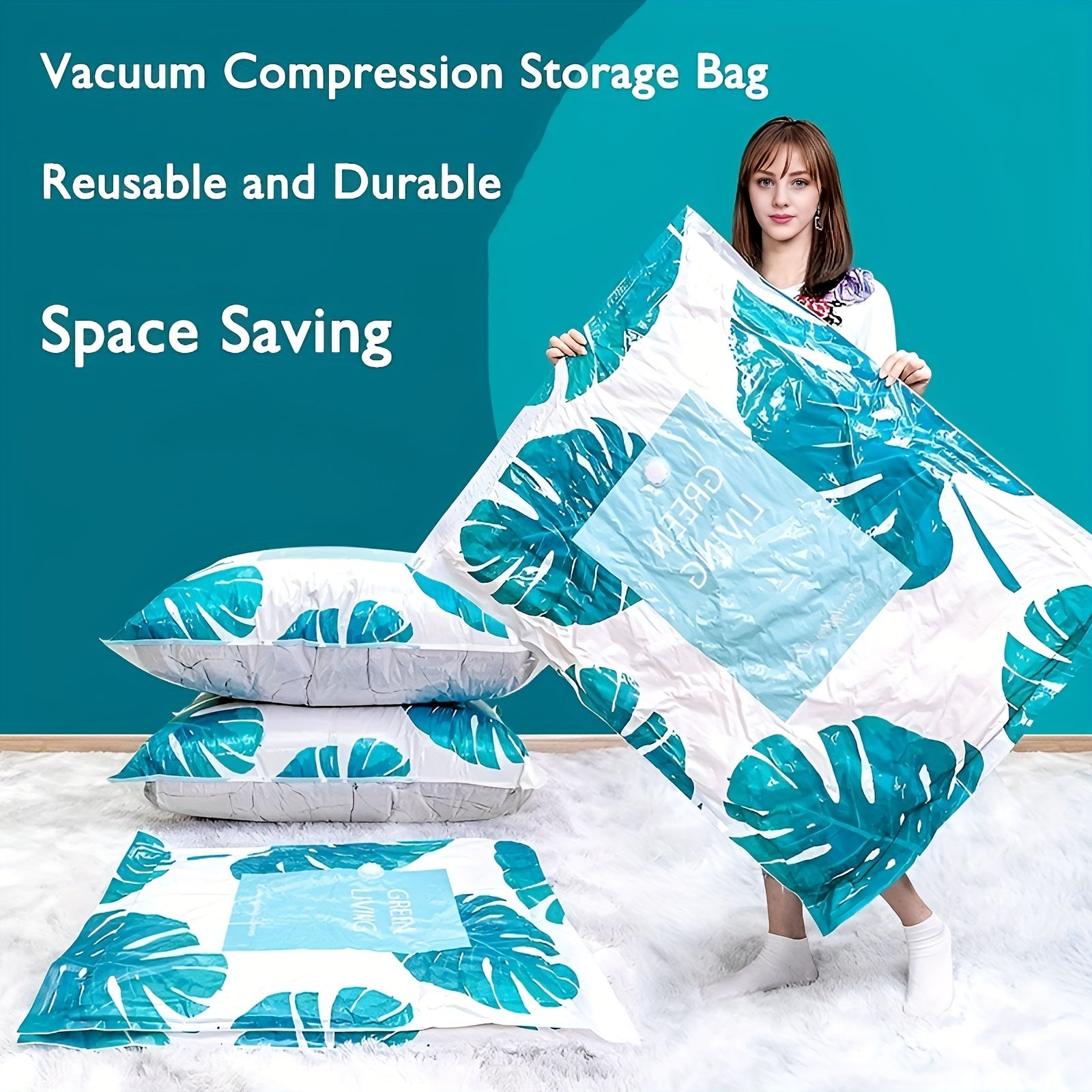 Reusable Tropical Leaf Pattern Vacuum Storage Bags Set of 2 for Clothes and Quilts Space-Saving Waterproof Dustproof