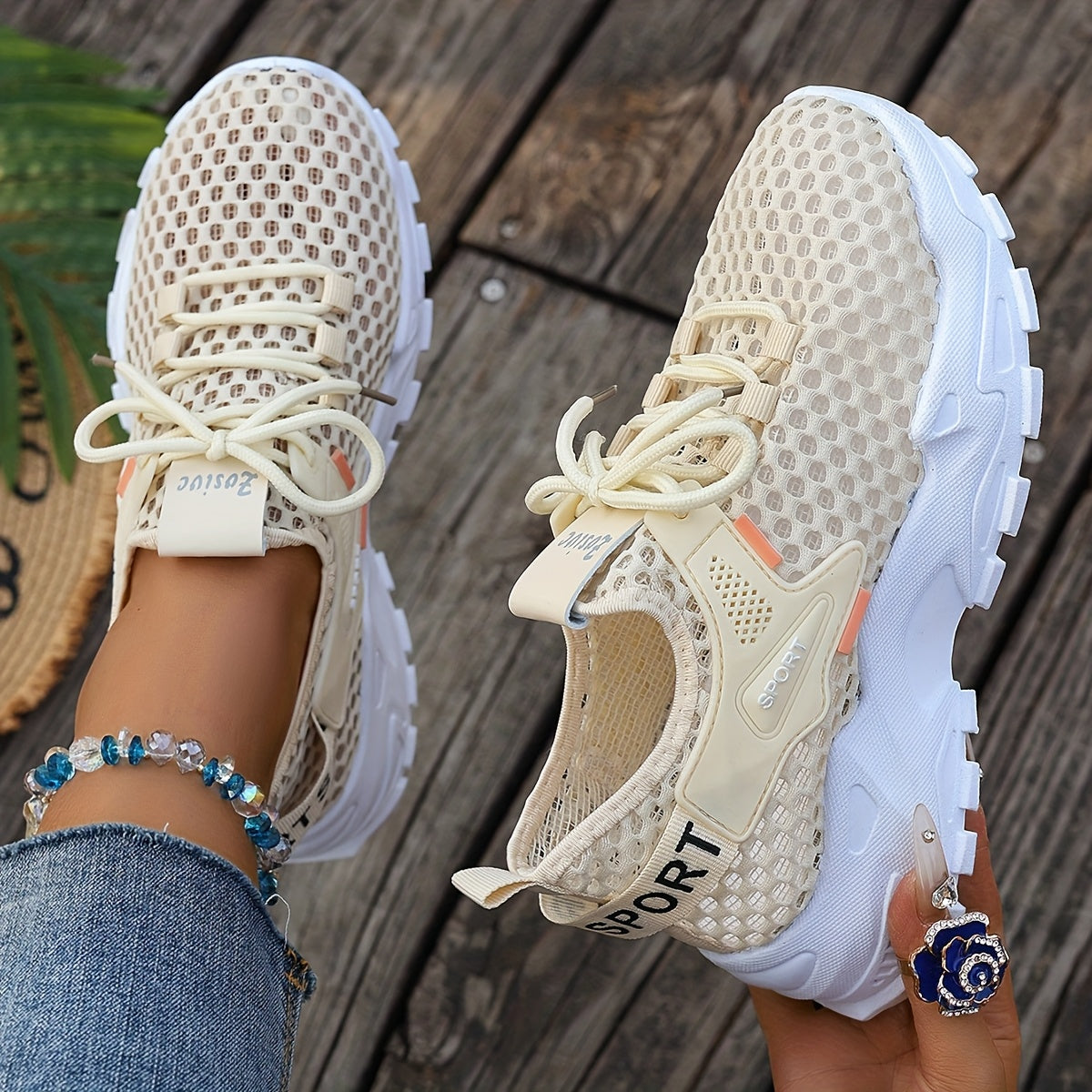 Women's Mesh Casual Sneakers Lightweight Running Shoes White Orange