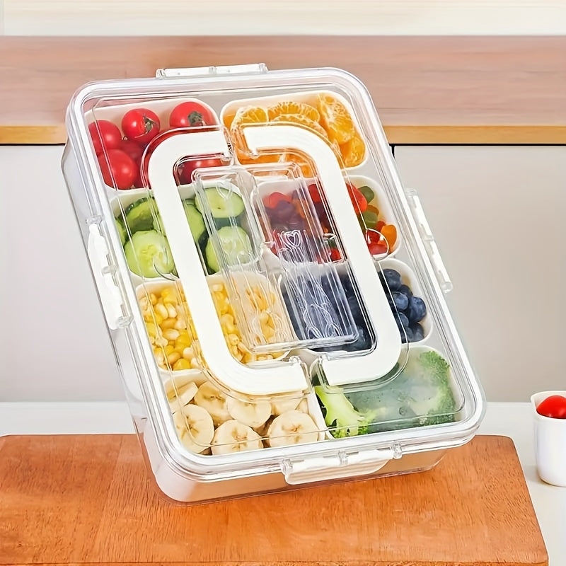 Stackable Snack Tray with Handle and Lid, 8 Compartments, BPA-Free Food Storage