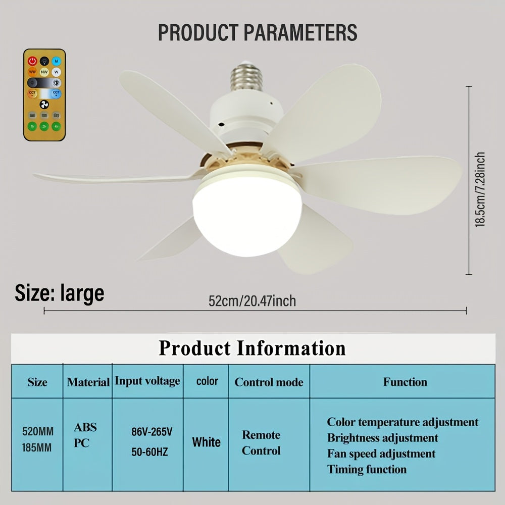 LED Ceiling Fan Light with Remote Control Adjustable Brightness and Color Temperature for Bedroom Kitchen Living Room