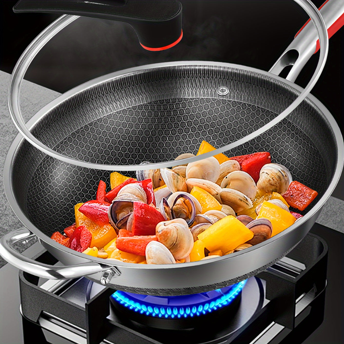 Stainless Steel Non-Stick Frying Pan for Camping Gas Stove Induction 32cm 34cm 36cm