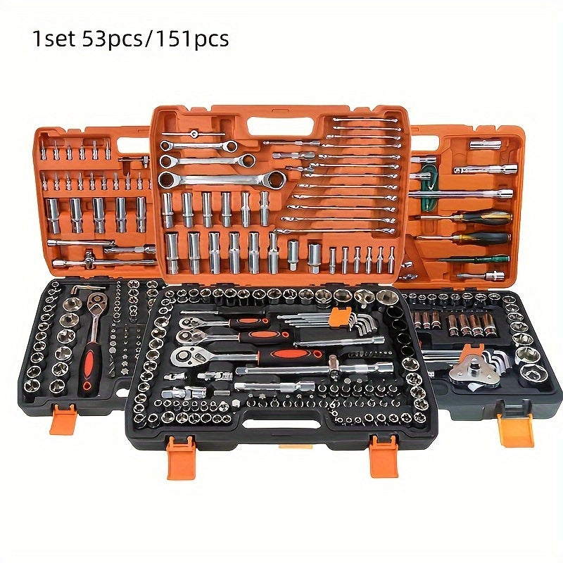 Professional 151-Piece Tool Wrench Set with S2 and Cr-V Sockets