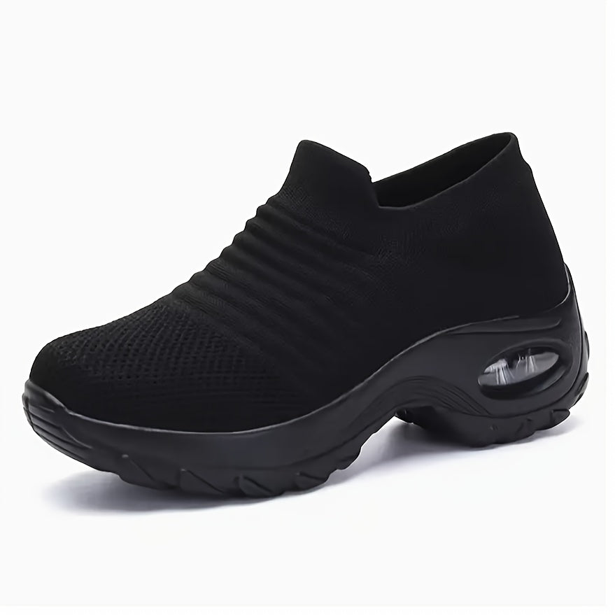 Women's Knit Slip-On Sneakers with Air Cushion Sole Black Casual Wear