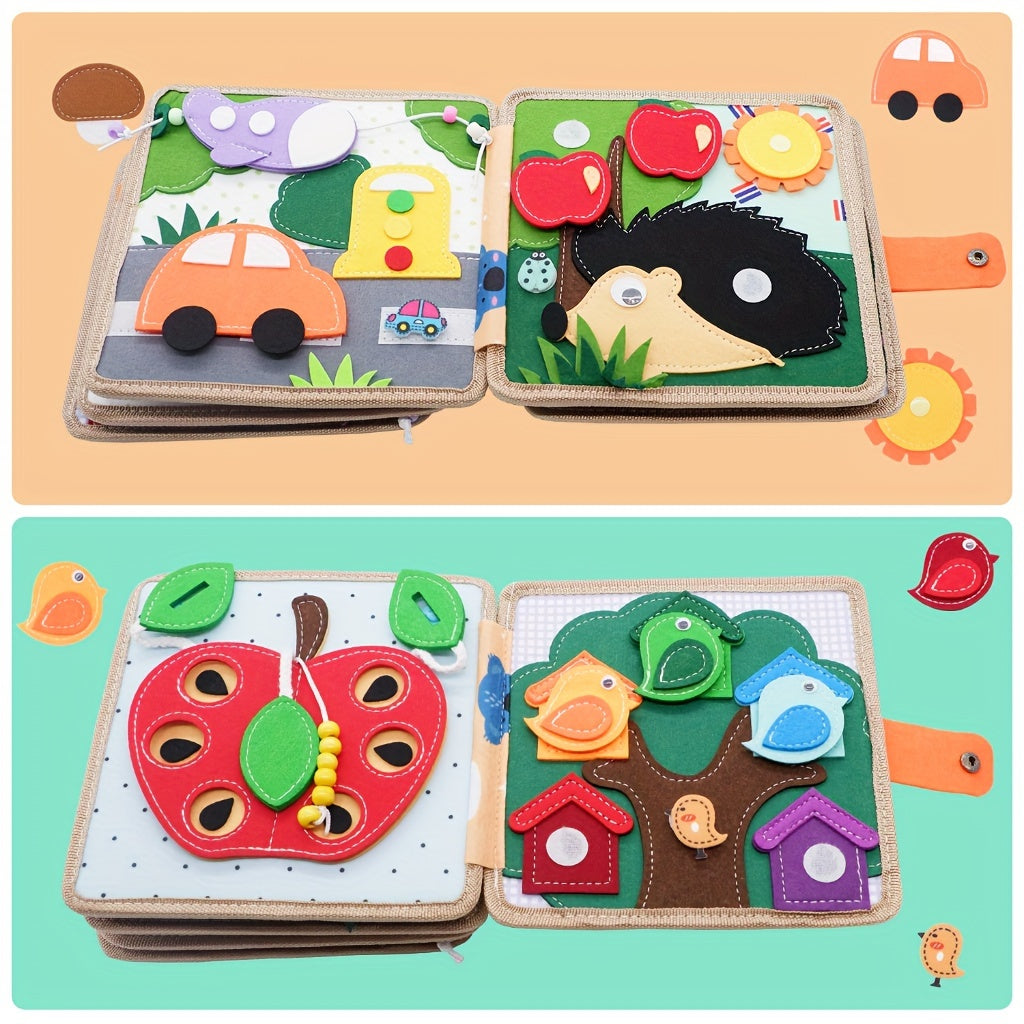 Educational Wooden Busy Board Toys for Early Childhood Development Interactive 3D Cloth Book Fine Motor Skills Travel Gift