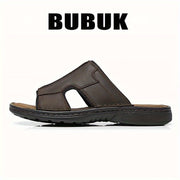 Men's Leather Slide Sandals Non-Slip Sole Open-Toe Casual Beach Outdoor