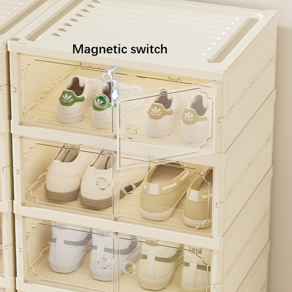 Organizador de almacenamiento de zapatos plegable con puertas transparentes, armario de varias capas para dormitorio, pasillo, baño y oficina