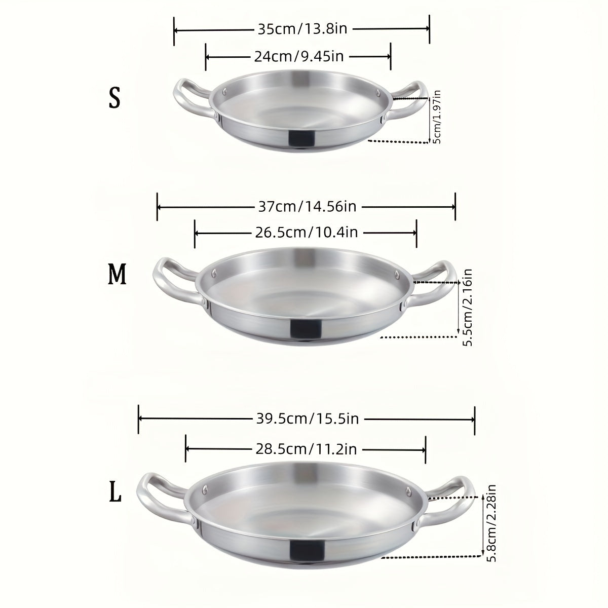 Stainless Steel Skillet Set 1 Piece Dishwasher Safe Induction Compatible Space-Saving