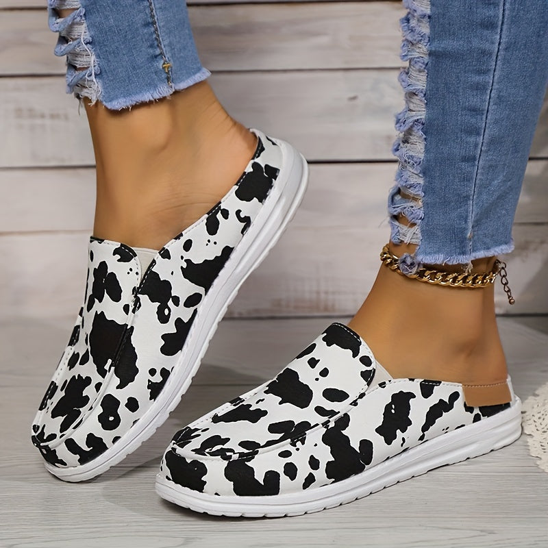 Women's Floral Print Flat Mules, Slip-On Loafers, Lightweight, Casual Shoes