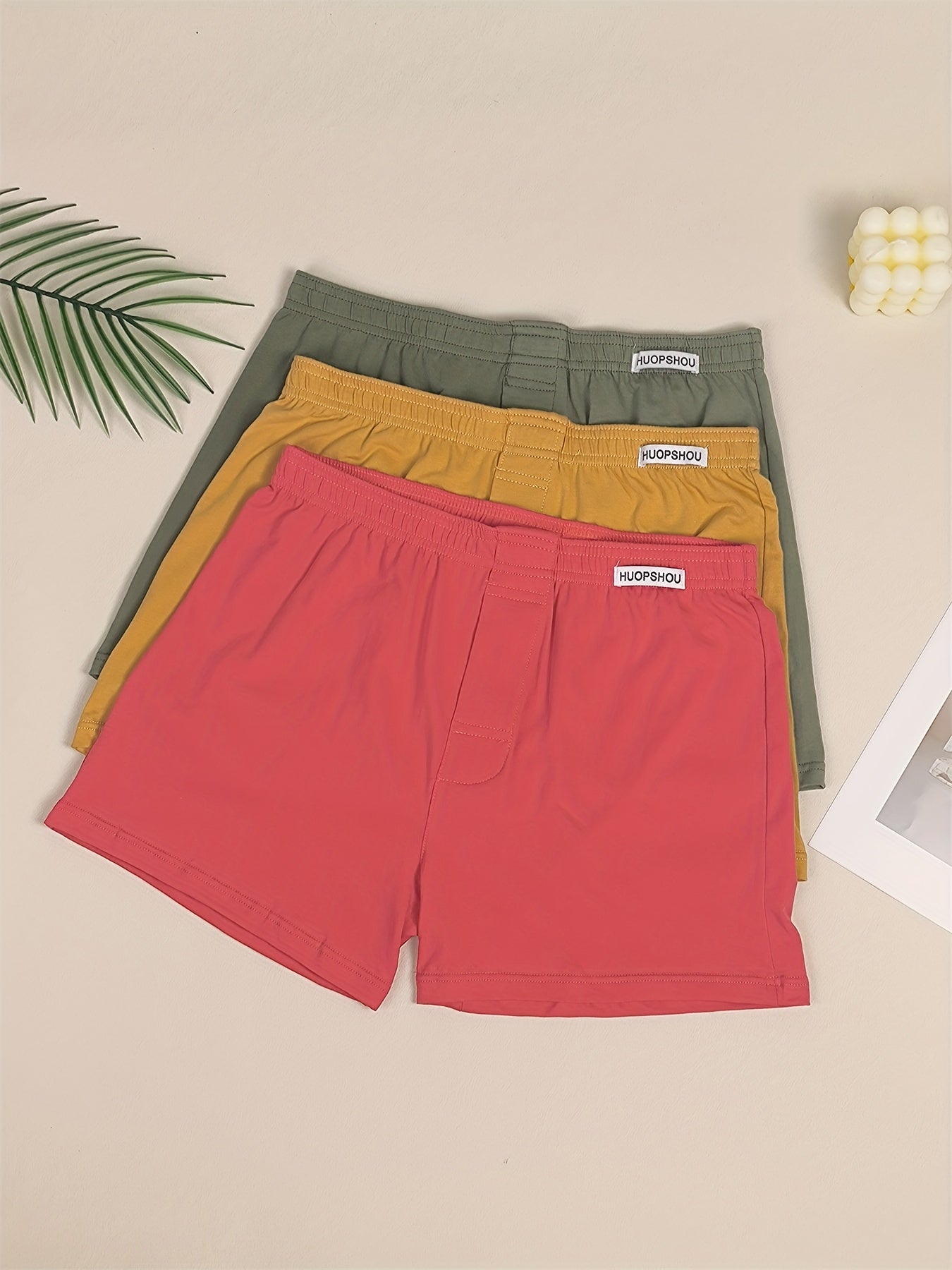 Men's Cotton Boxer Briefs 4-Pack Breathable Solid Color Casual Style