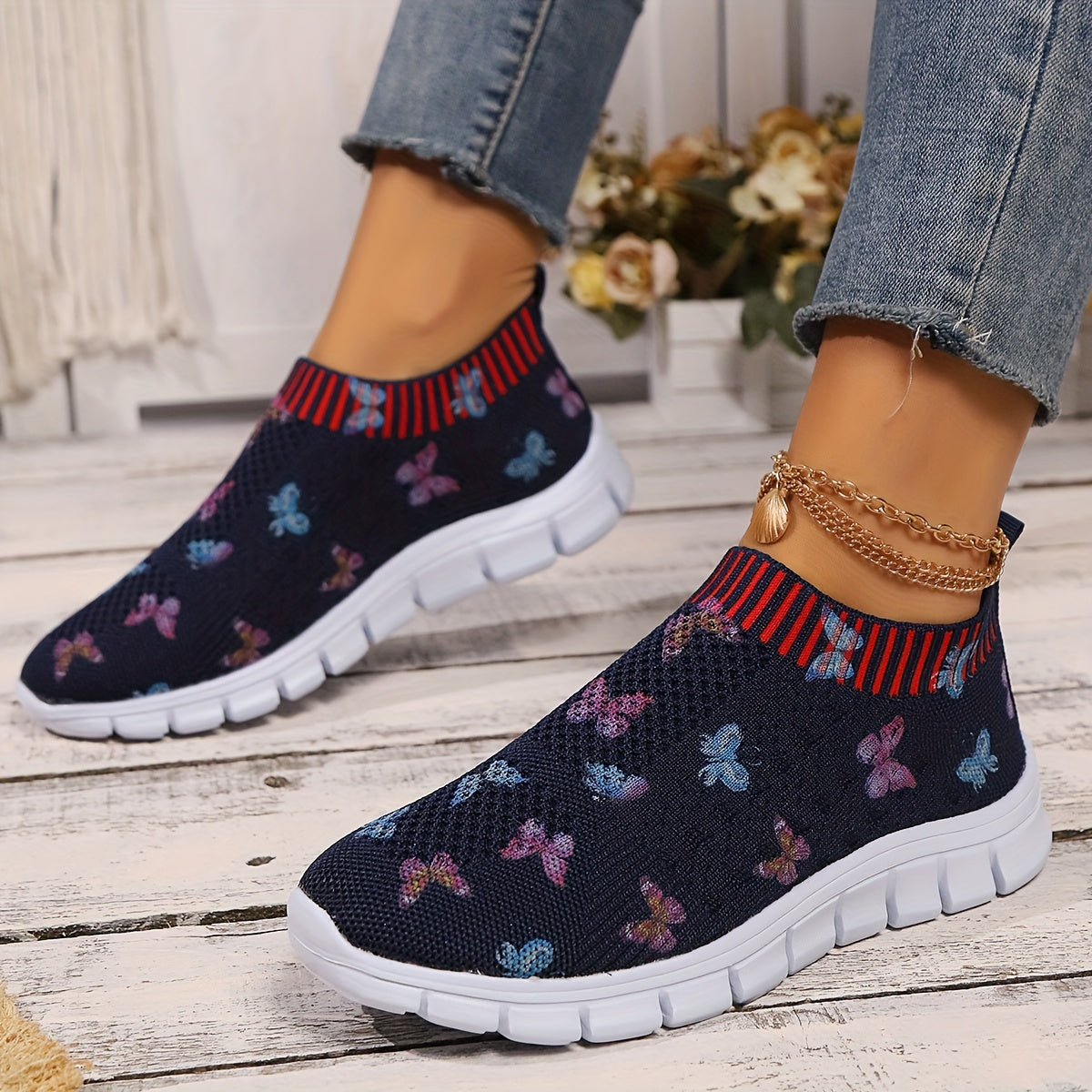 Women's Knitted Slip-On Sneakers with Platform Soft Sole and Breathable Design