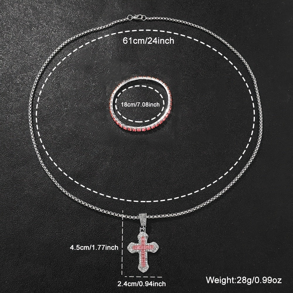 Women's Jewelry Set Quartz Watch Cross Pendant Necklace Bracelet Gift for Mom Girlfriend