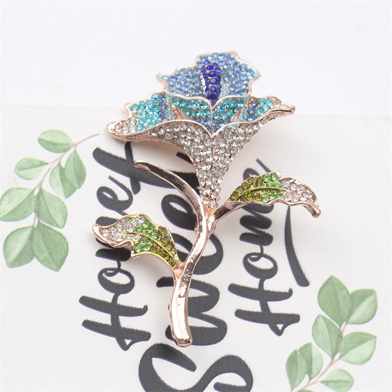 Rhinestone Rose Brooch Floral Jewelry for Sweater and Skirt Accessories