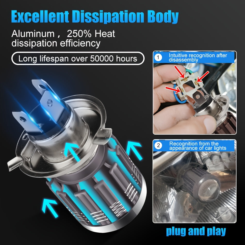 Motorcycle H4 LED Headlight Double Color Hi Lo Beam Front Light