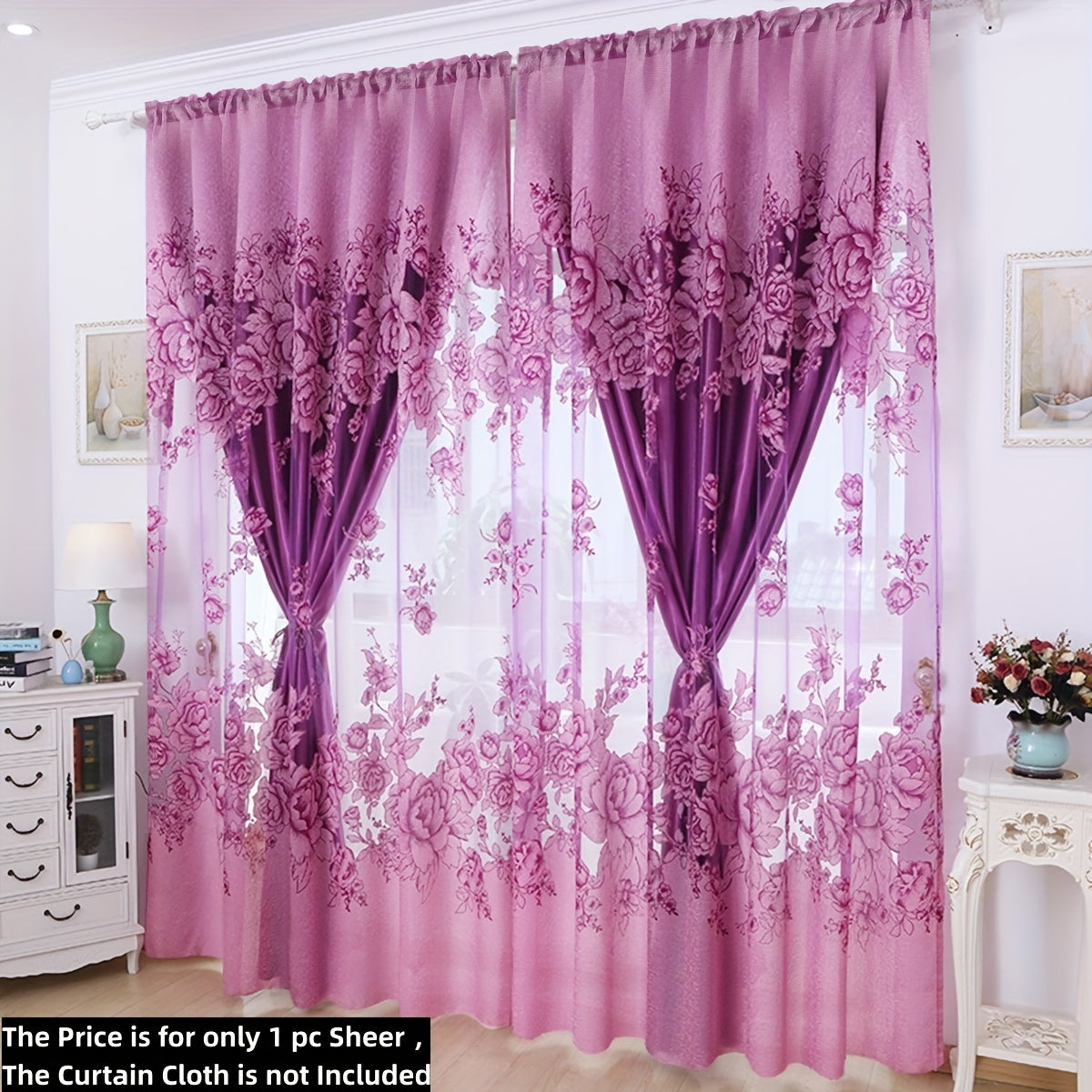 Sheer Curtain with Flower Pattern Translucent Rod Pocket Living Room Decor