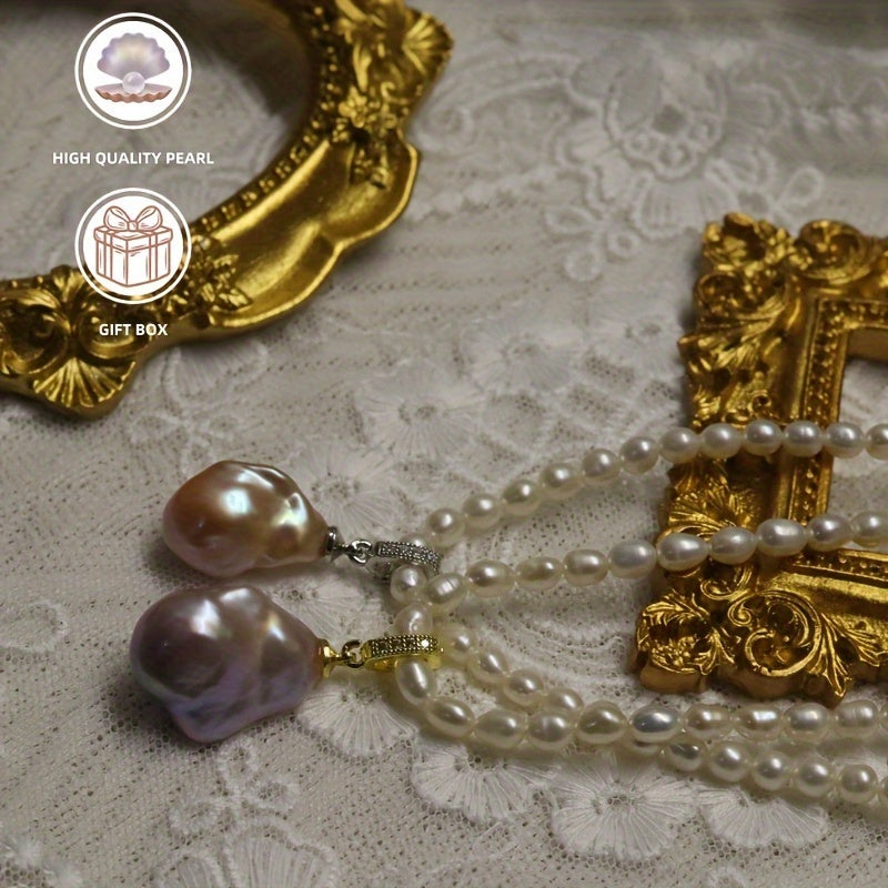 Vintage Style Large Freshwater Pearl Pendant Detachable Baroque Jewelry Gift