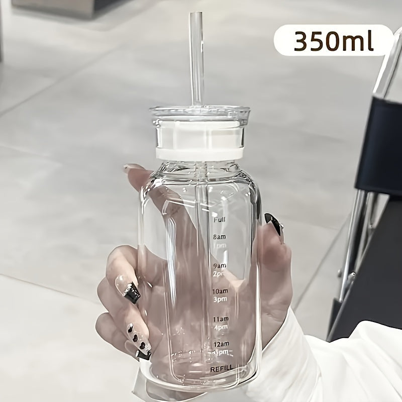 Leakproof Glass Water Bottle with Time Marker for Fitness and Travel