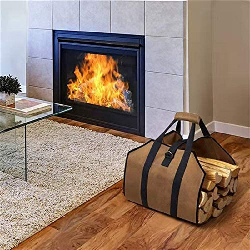 Large Capacity Firewood Tote with Reinforced Handles Heavy-Duty Canvas Carrier Bag