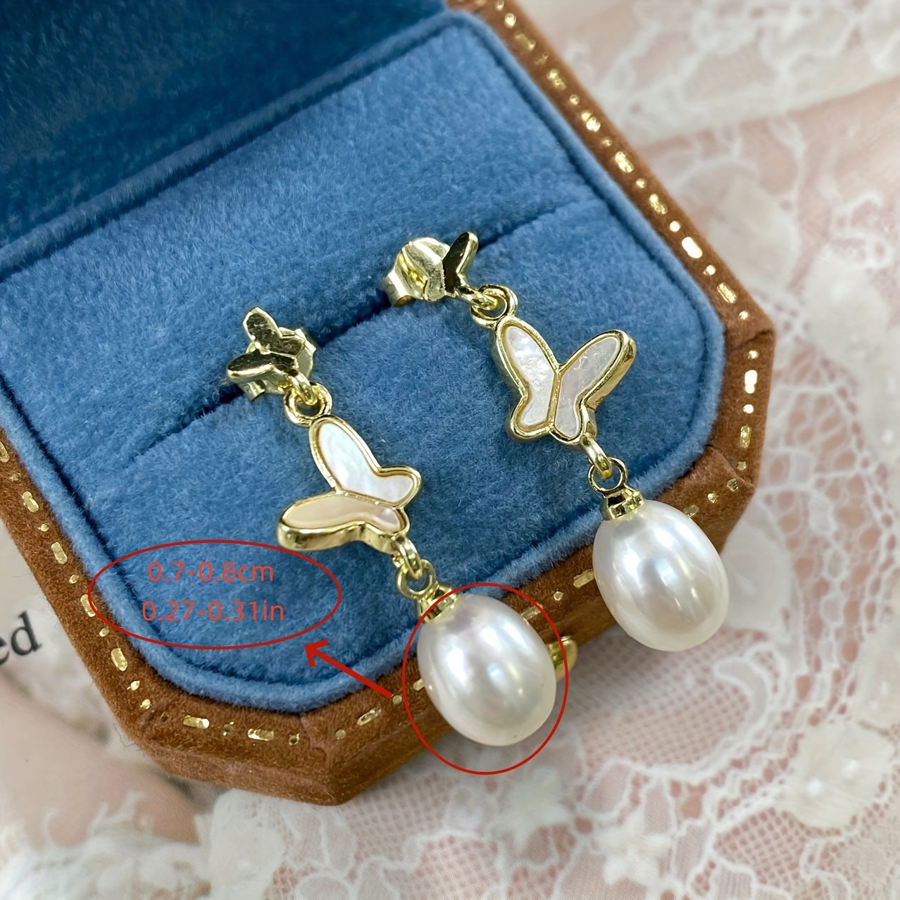 Sterling Silver Butterfly Earrings with Freshwater Pearl Dangles for Women
