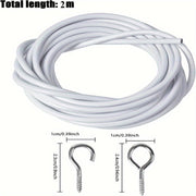 White Plastic Coated Steel Curtain Track Set 2m Expandable Rod with Hooks