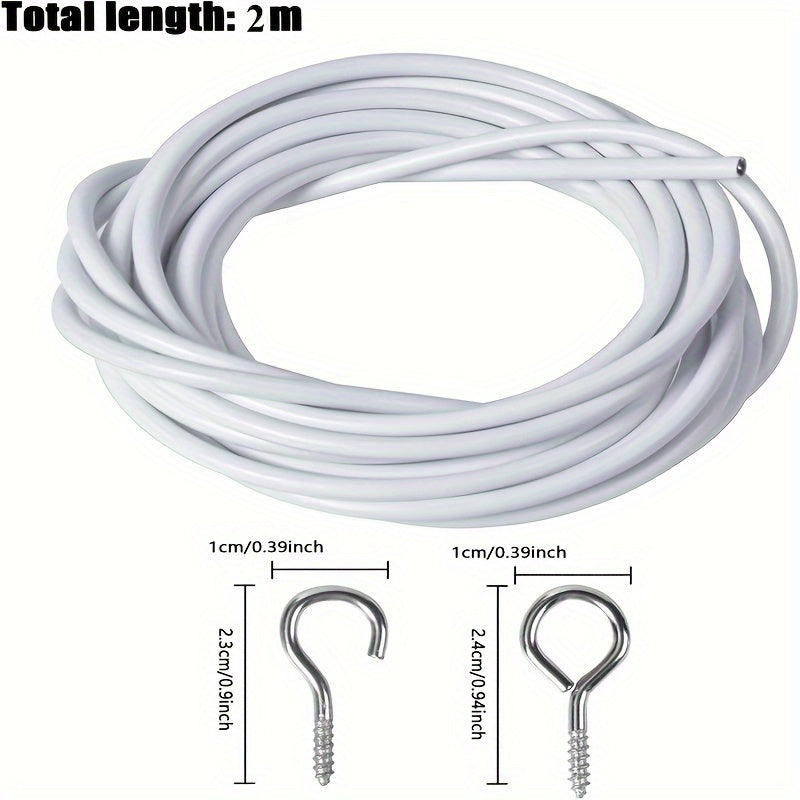 White Plastic Coated Steel Curtain Track Set 2m Expandable Rod with Hooks