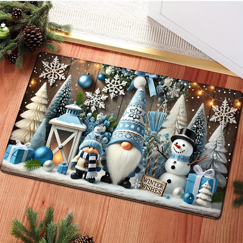 Christmas Blue Gnome Door Mat Non-Slip Absorbent Memory Foam