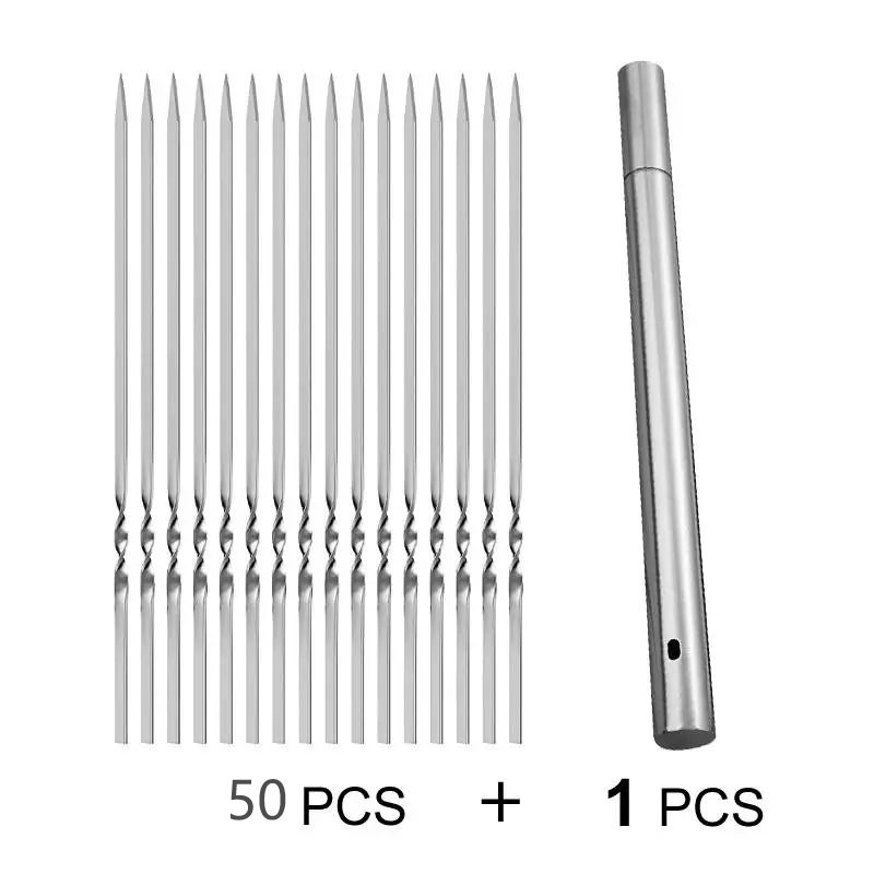 Set of 20/30/50 Stainless Steel BBQ Skewers with Storage Tube for Grilling