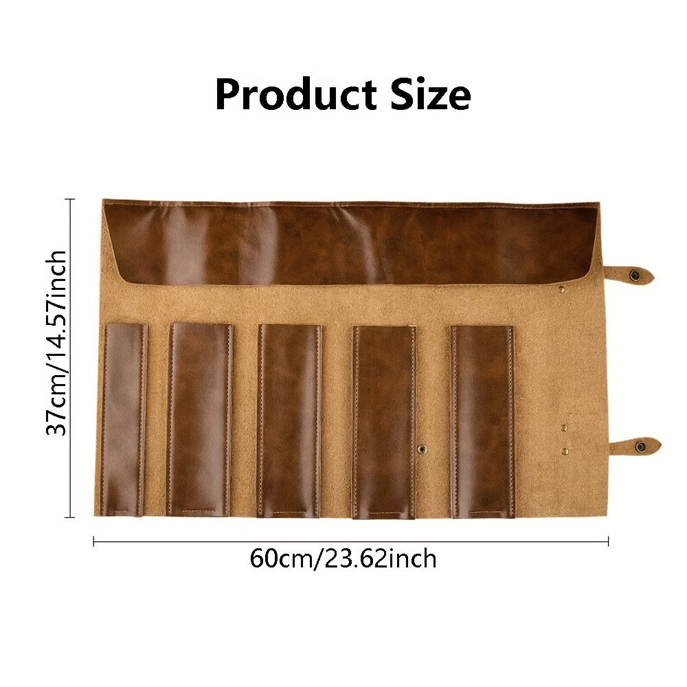 Faux Leather Knife Roll Bag Portable Chef Knife Organizer with Adjustable Strap