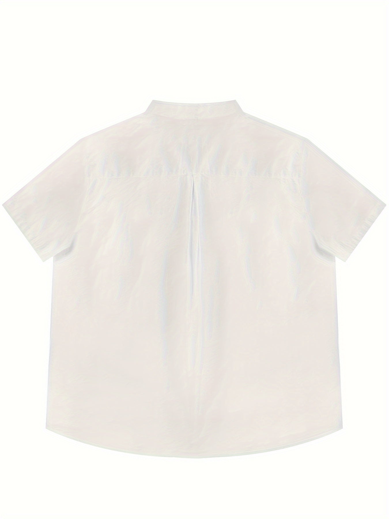 Men's White Cotton Short Sleeve Shirt with Stand Collar Chest Pocket Plus Size