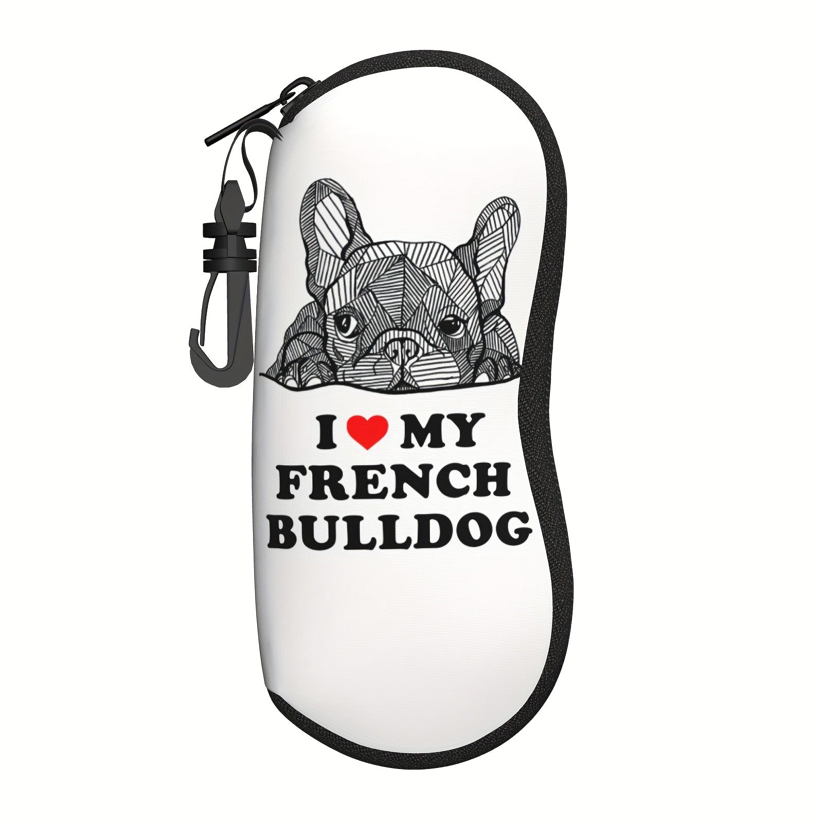 French Bulldog Pattern Glasses Case with Key Chain Neoprene Portable Eyewear Holder
