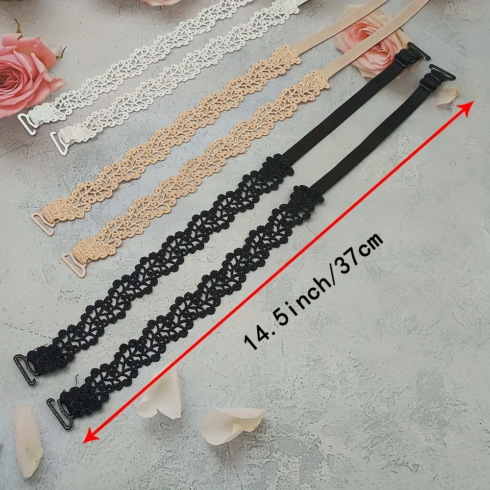 Women's Adjustable Floral Bra Straps in Beige White Black Polyester Lingerie Accessories