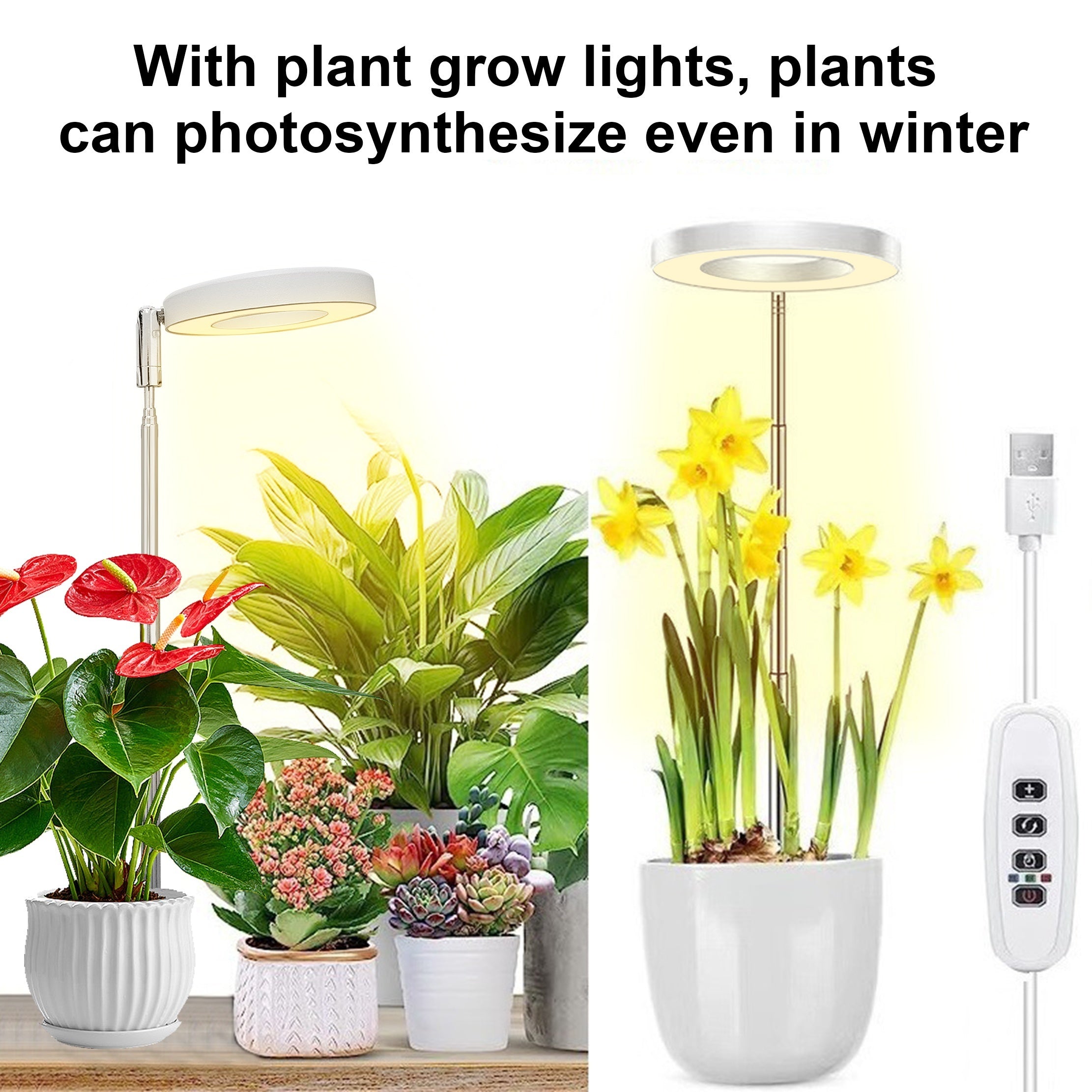 Adjustable Full Spectrum LED Plant Grow Light with Timer and USB Power for Indoor Plants