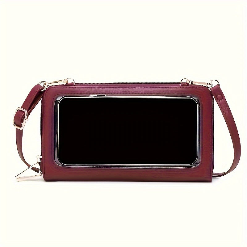 Women's Crossbody Phone Bag RFID Blocking Touch Screen Synthetic Leather Adjustable Strap Black Red Blue