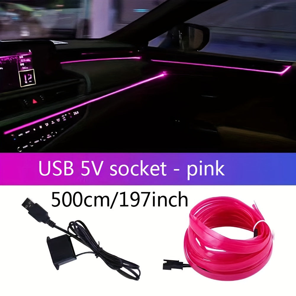Tira de luz de neón USB flexible para coches azul 3m 118in a 5m 197in