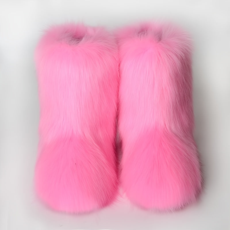 Women's Plush Faux Fur Mid-Calf Boots, Oversized, Harajuku Style