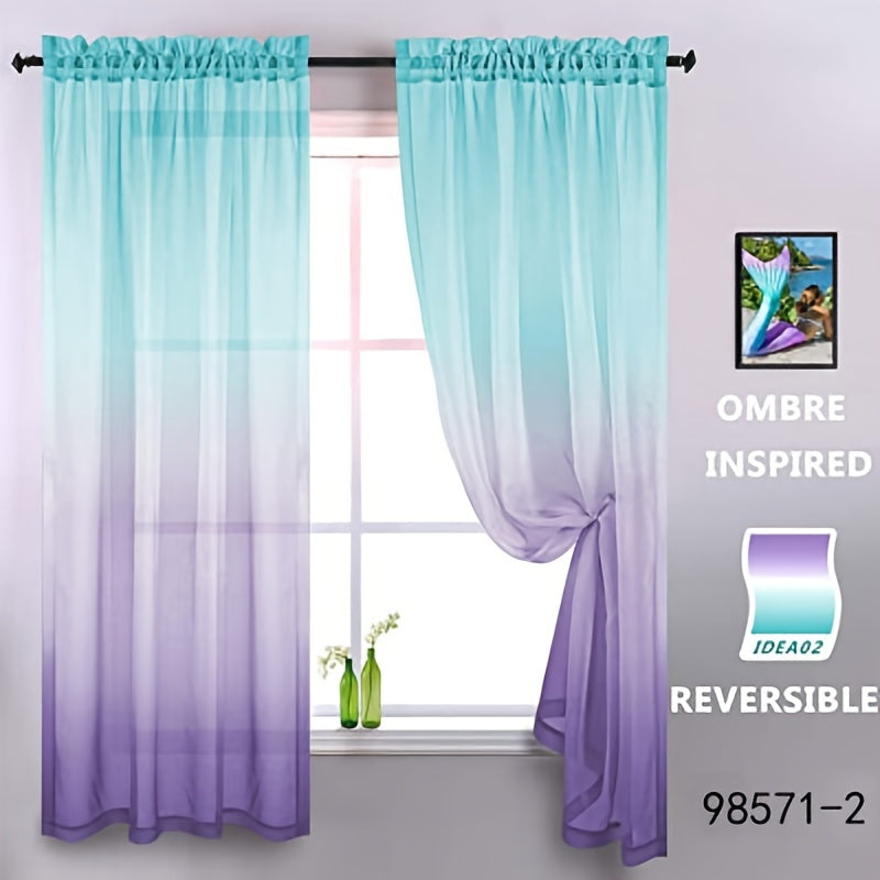 Gradient Sheer Curtains 1pc Two-Tone Top and Bottom Wear Rod Style Home Decor