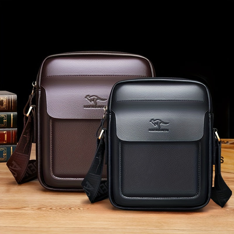 DOSHENG Erkaklar uchun qora sintetik charm xoch sumkasi, emboslangan dinozavr logosi bilan - sozlanadigan tasma, ofisda foydalanish uchun ko'p bo'limli satchel, metall fermuari bilan ko'p funksiyali erkaklar aksessuar.