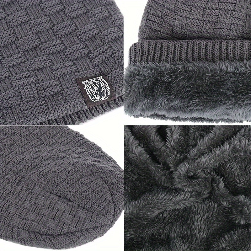 Men's Padded Knitted Cap Warm Winter Hat for Autumn and Cold Weather