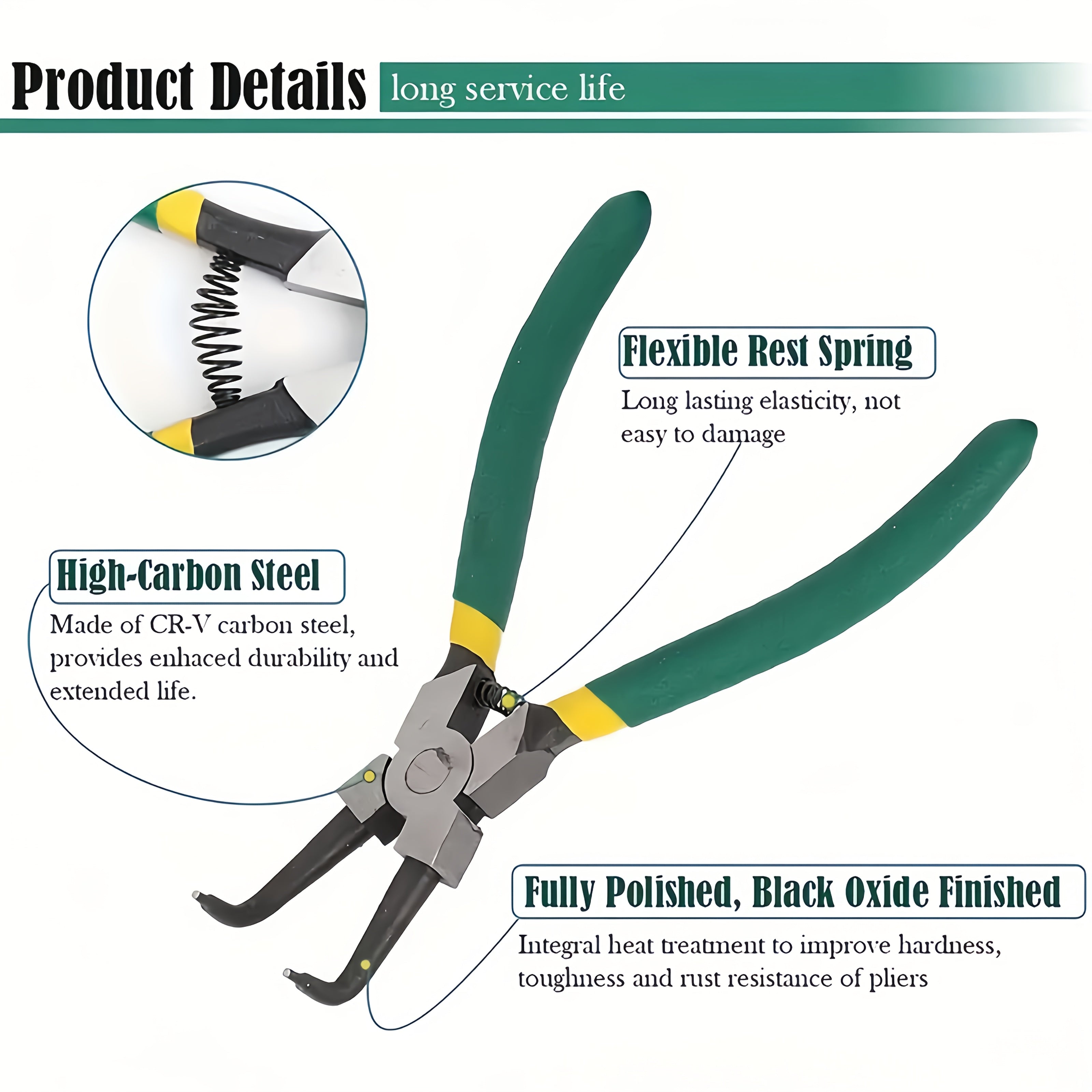 4pcs Spring Pliers Set, 7-Inch Heavy-Duty Internal External Ring Remover