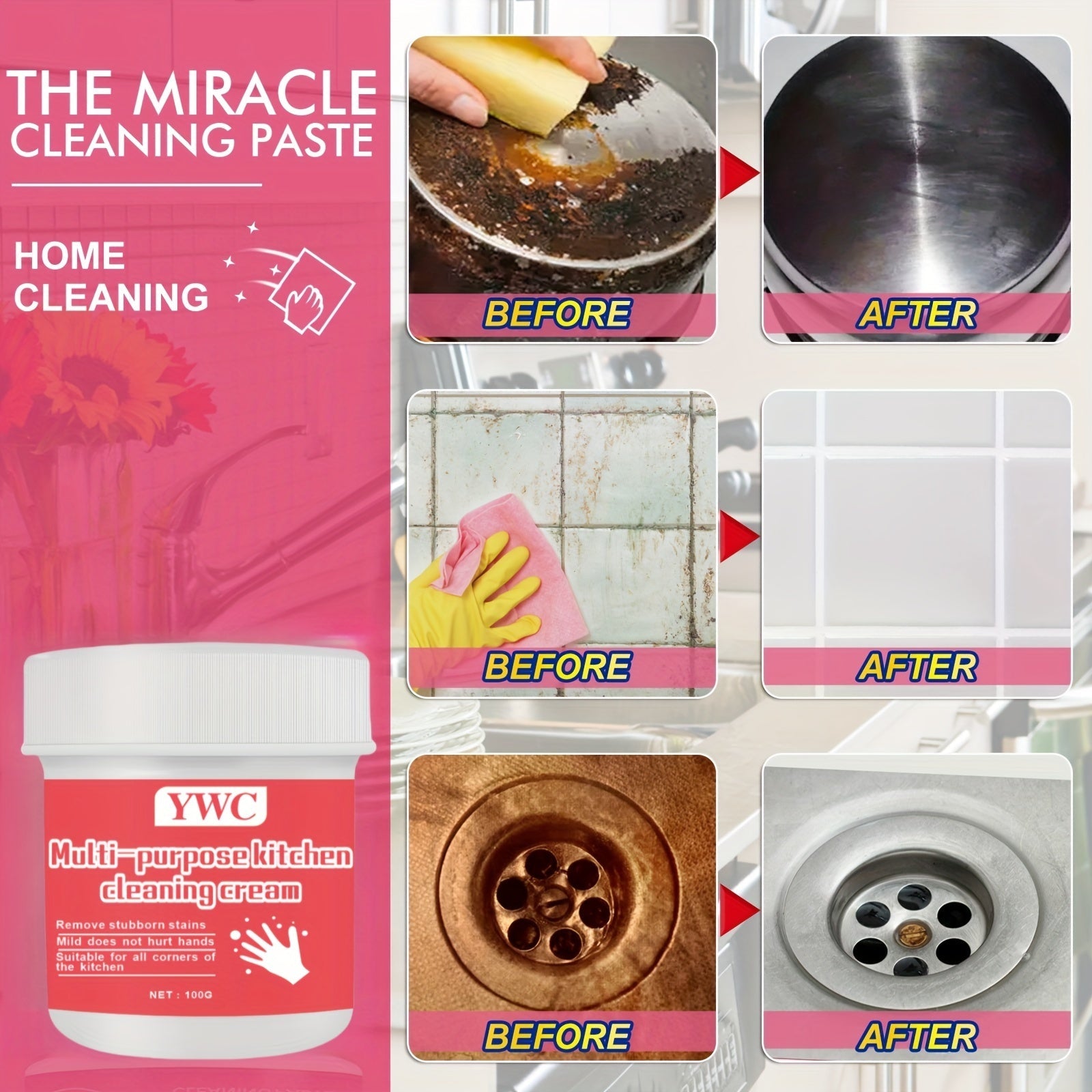 Kuchli ta'sirga ega bo'lgan oshxona pechlari va hammom yuzalarini tozalash uchun pasta, ko'p maqsadli