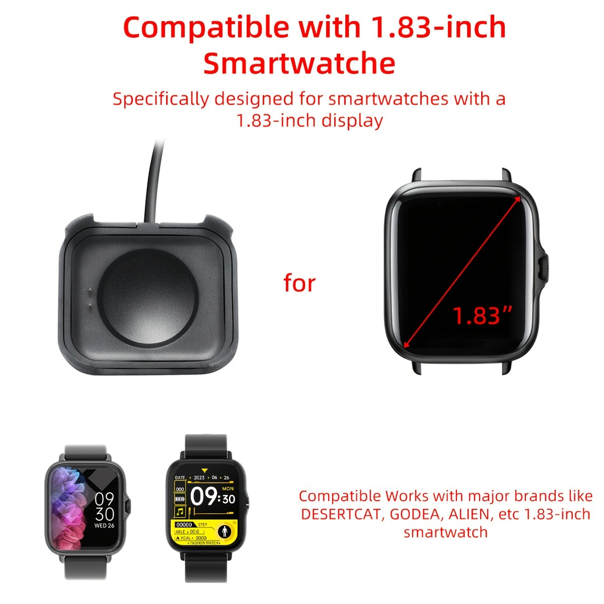 USB Smartwatch Charging Station for Desertcat Godea Alien Series 4.65cm Non-Water Resistant