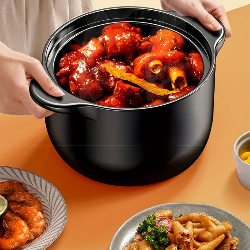 Black 5L Ceramic Stockpot with Yellow Lid for Stews Soups and Roasts